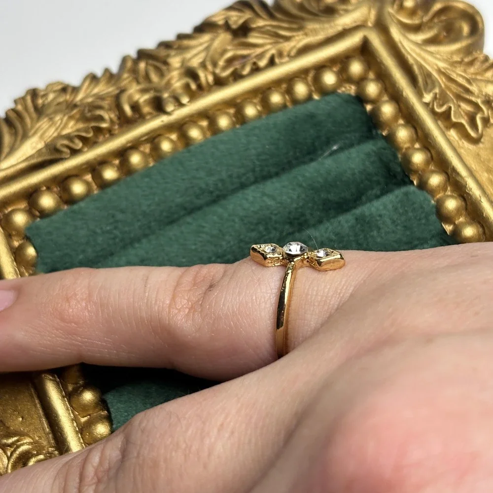 Gold Tone Dainty Crystal Cross North Star Ring Size 6.25 Celestial Minimalist‎